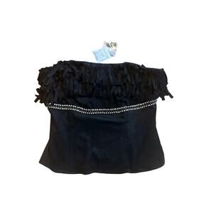 NWT Bebe Vintage Y2K Microsuede Black Fringe Strapless Top w/stone detail M